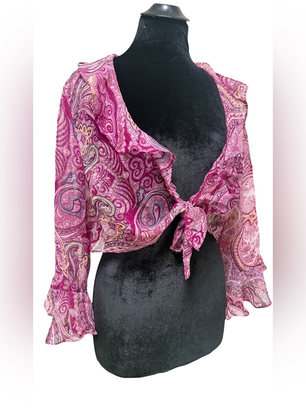 Y2K Style Lane Bryant Paisley Ruffle Chiffon Crop Top